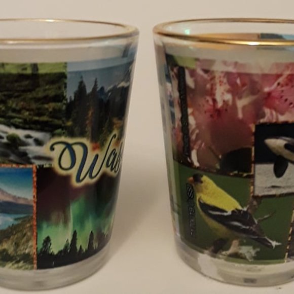 WASHINGTON STATE WRAP-AROUND SHOT GLASS - HIS & HEARS - GOLD-RIMMED - 2.25" TALL - Picture 3 of 4